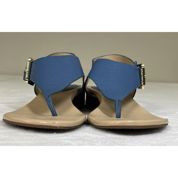 2pr Michael Kors London Thong Sandals TStrap Low Heel Leather Sz. 8 Blue & Coral - Picture 12 of 16